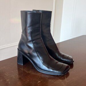THE ROW Patch Square Toe Black Leather Ankle Boots